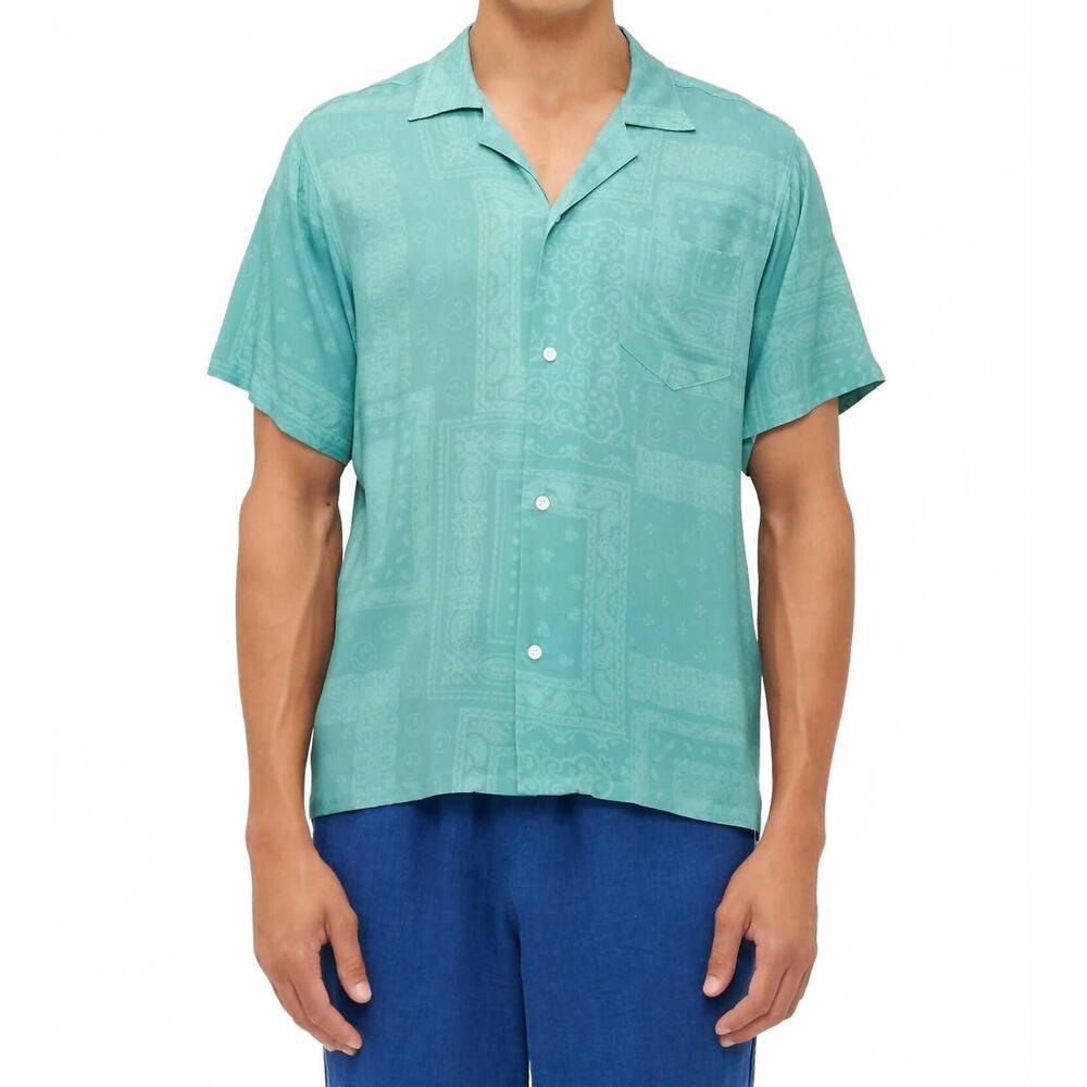 NEW BATHER tonal bandana camp shirt in teal